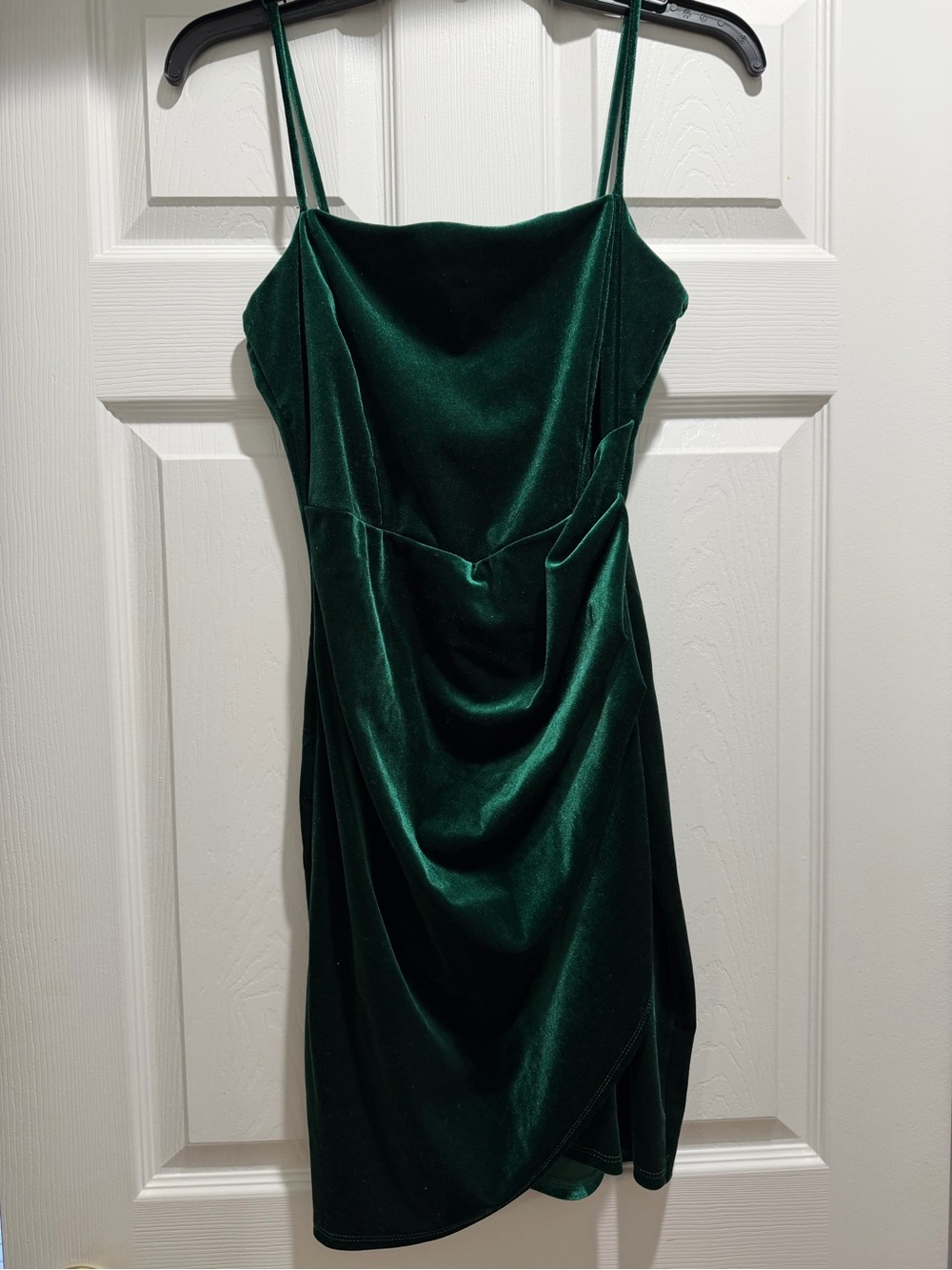 Windsor Dark Emerald Green Velvet Draped Mini Dress